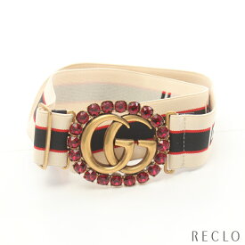 グッチ GUCCI ダブルG ベルト ストライプ ファブリック オフホワイト マルチカラー 499636【中古】