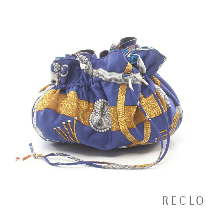 楽天市場】エルメス HERMES ポーチ シルク ブルー マルチカラー 巾着 