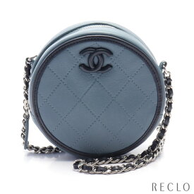 シャネル CHANEL マトラッセ チェーンショルダーバッグ サークル ラムスキン ブルーグレー ネイビー シルバー金具 【中古】