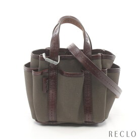 マックスマーラ Max Mara GARDEN CABAS BAG XS ハンドバッグ キャンバス レザー カーキグリーン ダークブラウン 2WAY 2414511023600320001【中古】