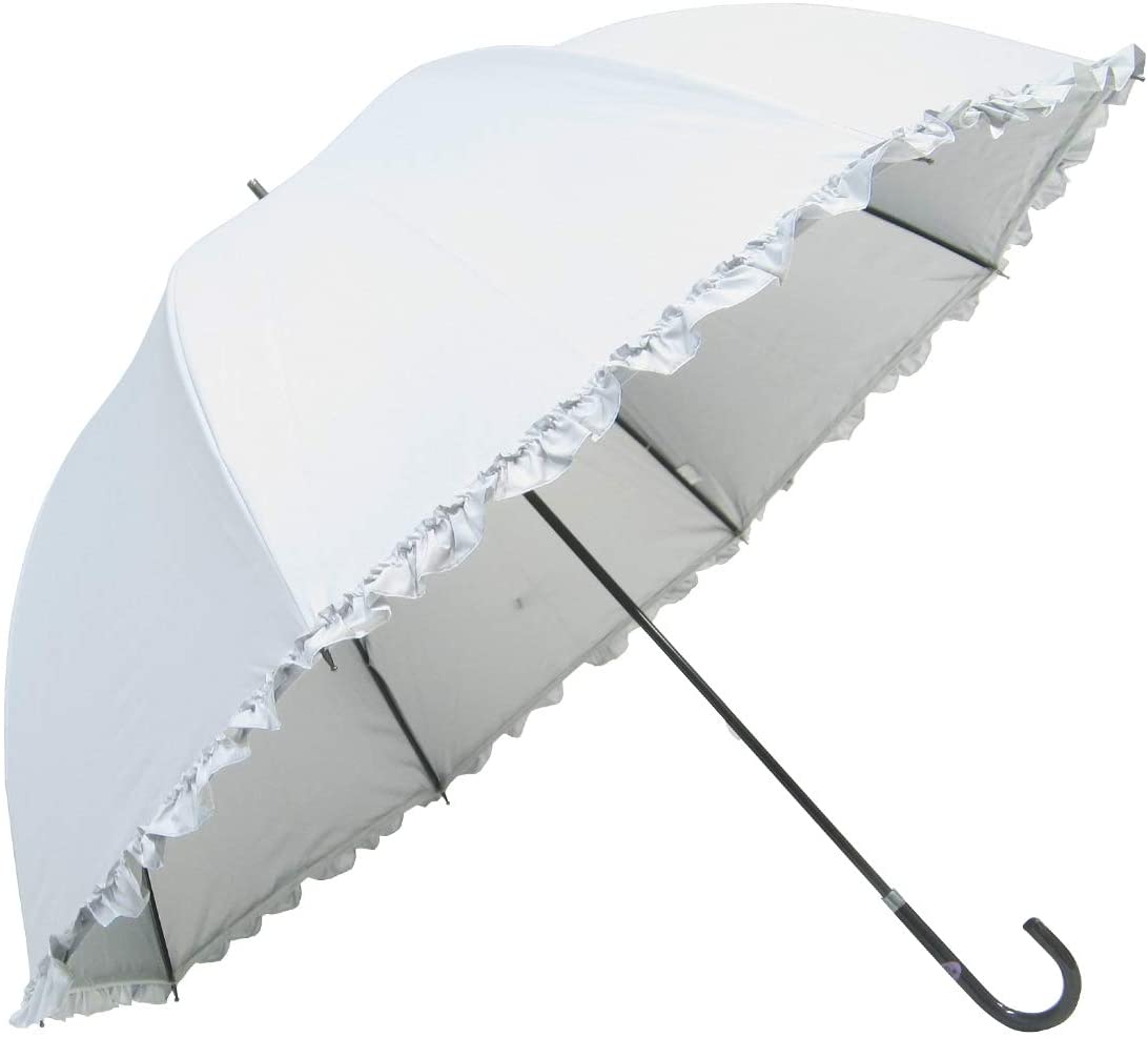 日光を遮断！ 軽量Mサイズ 晴雨兼用フリル付日傘 ドーム型 生地裏コーティングUVカット 紫外線遮蔽率99% UPF50+ 55cm （紺