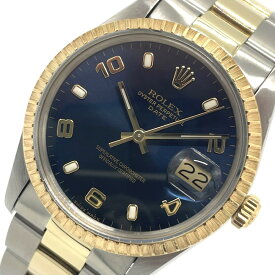 【送料無料】ROLEX ロレックス オイスターパーペチュアルデイト コンビ Ref.M15053 ブルーダイアル 青文字盤 エンジンターンドベゼル SS/YG ステンレス ゴールド スポーツブレス オイスターブレス 自動巻き メンズ 男性 【中古】