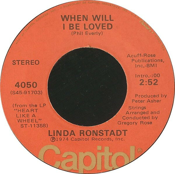 【中古】米7” Linda Ronstadt When Will I Be Loved / It Doesnt Matter Anymore 4050 Capitol Records /00080
