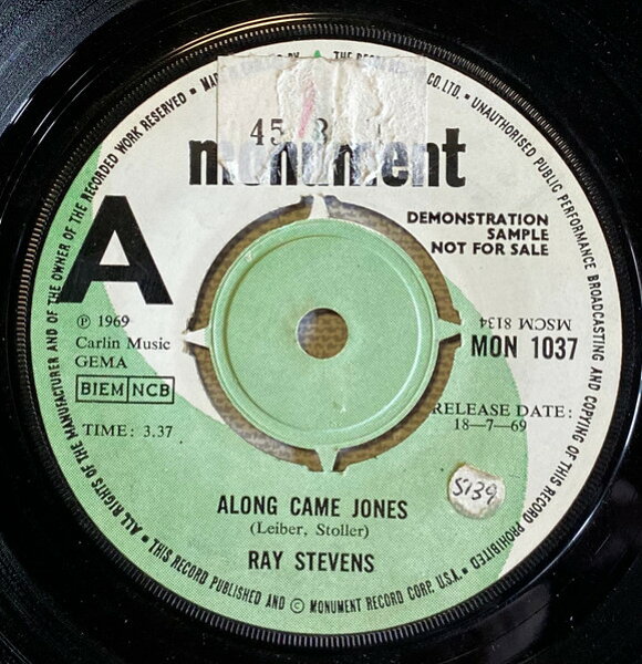 【中古】7” Ray Stevens Along Came Jones / Yakety Yak MON1037PROMO Monument プロモ /00080