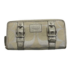 【中古】 COACH コーチ シグネチャー 長財布 ラウンドファスナー ホワイト 1