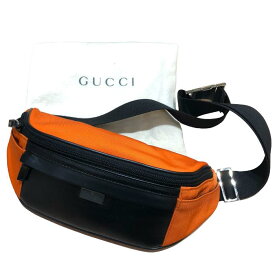 【中古】 GUCCI グッチ ウエストバッグ ボディバッグ ロゴプレート ナイロン×レザー オレンジ×黒 1610 1