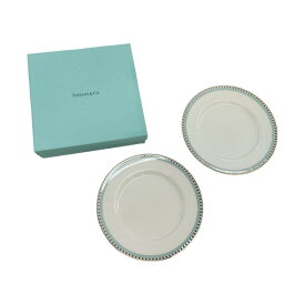 【中古】 TIFFANY&Co. ティファニー プラチナブルーバンド デザートプレート ペア お皿 食器 ホワイト T1