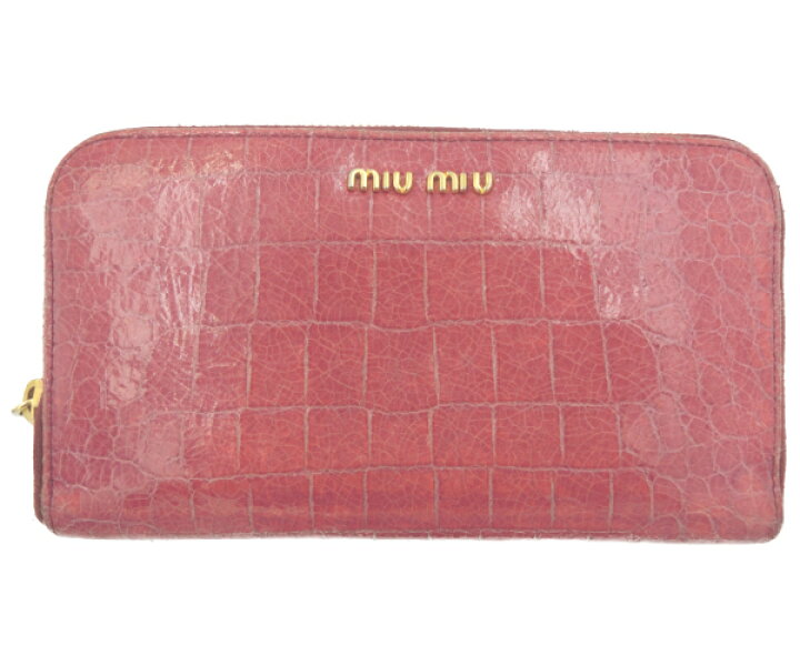 楽天市場】【中古】 miu miu ミュウミュウ 長財布 クロコ調 エナメル  