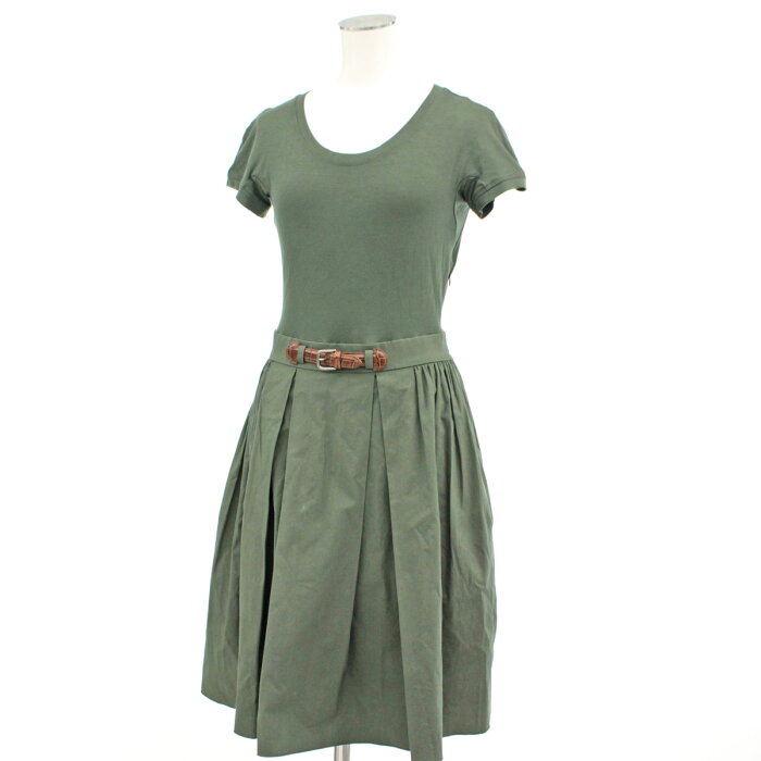 楽天市場 中古 Paule Ka ポールカ ベルト付き ドッキングワンピース サイズ36 Green 緑 グリーン 素材切り替え ひざ丈 ギャザー レディース リサイクル ティファナ