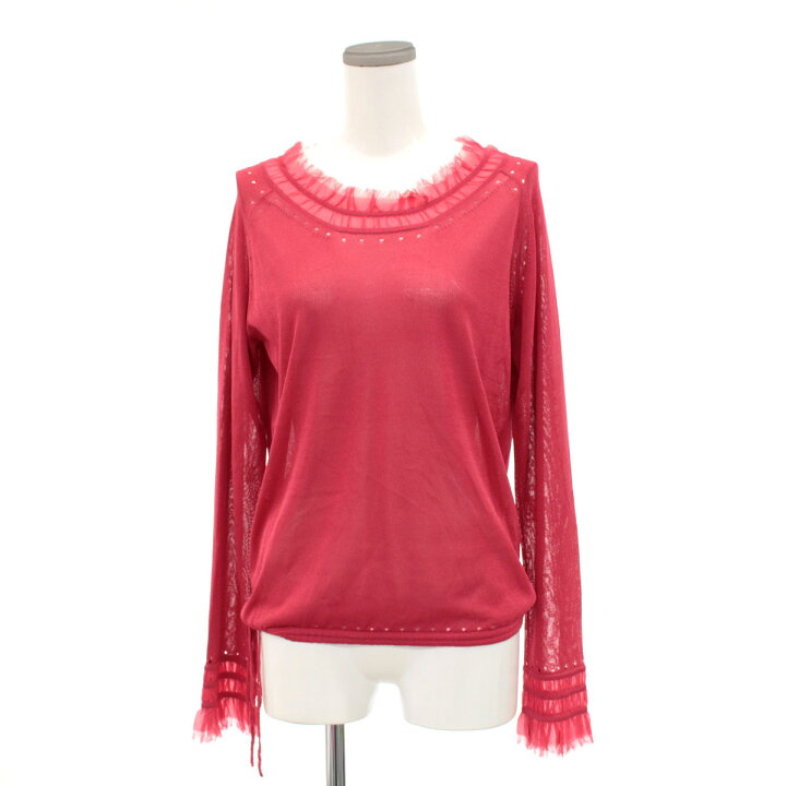 楽天市場 未使用品 Kenzo ケンゾー シアードシルクニット Lサイズ Red 赤 レッド フリル 長袖 絹100 透け感 レディース トップス 中古 リサイクル ティファナ
