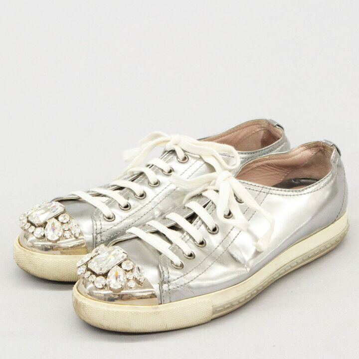 楽天市場 訳あり Miu Miu ミュウミュウ ビジュー付スニーカー サイズ37 5 Silver シルバー レザー ローカット レディース シューズ 靴 中古 リサイクル ティファナ