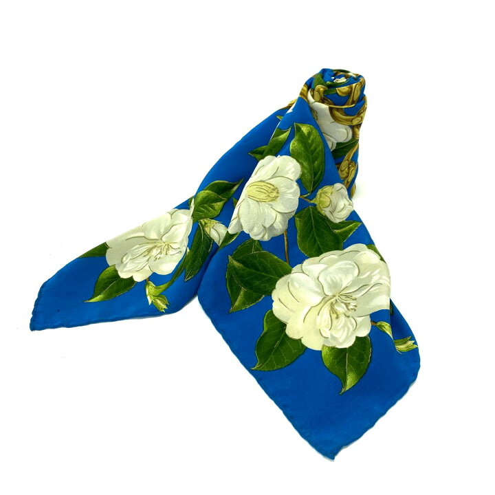 楽天市場 Chanel シャネル ココマーク チェーン カメリア スカーフ Blue 青 ブルー 花柄 レディース 服飾小物 Ki1004 中古 リサイクル ティファナ