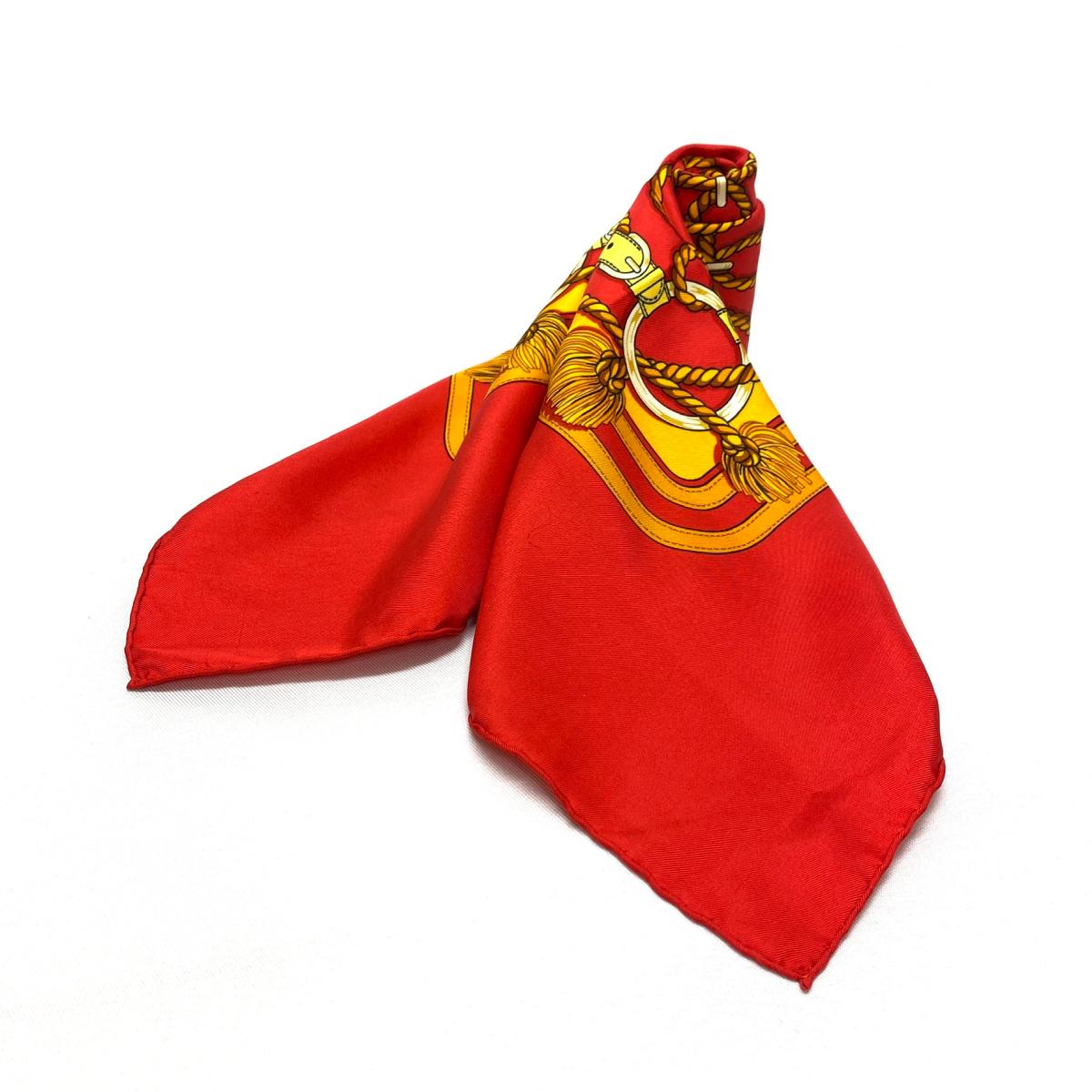 HERMES エルメス カレ90 ロープ ベルト シルク スカーフ 赤 KI1004 お買得 特価 中古 レッド red 服飾小物