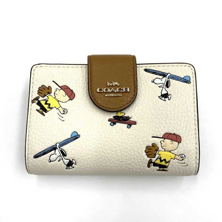 楽天市場 美品 Coach Peanuts コーチ ピーナッツ 二つ折り財布 アイボリー ブラウン レザー 革 コラボ ブランド レディース キャラクター スヌーピー Ka1011 中古 リサイクル ティファナ