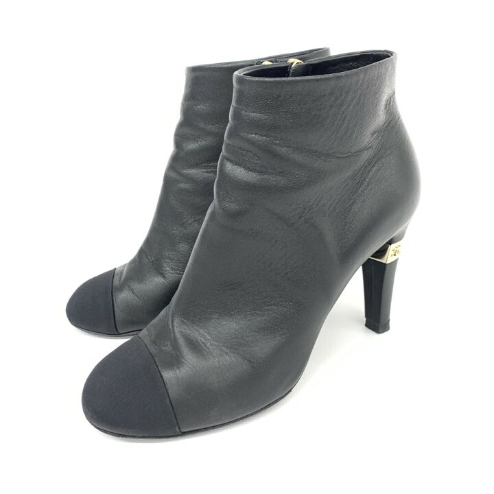 楽天市場】CHANEL シャネル ショートブーツ 38 C ブラック レザー  