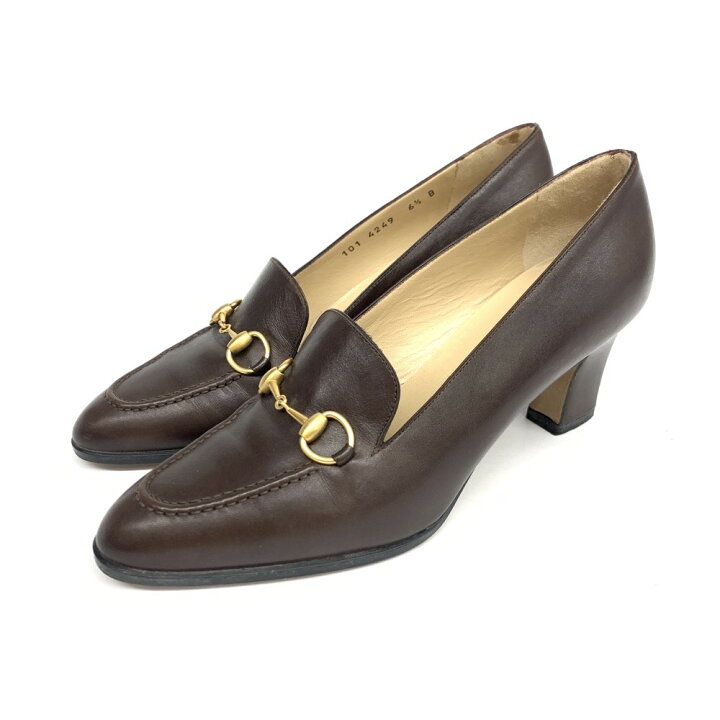 楽天市場】GUCCI グッチ ホースビット パンプス 6 1/2 ブラウン レザー 