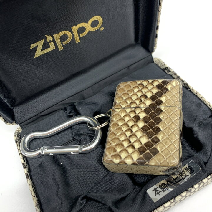 新品未使用】Zippo 本錦ヘビ皮巻 カラビナ付属 パイソン 蛇柄 ケース入 