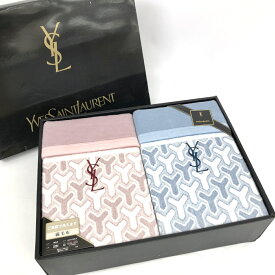 YvesSaintLaurent イヴサンローラン 綿毛布2枚 箱付 140×200cm ピンク/ブルー 綿100% YSLロゴ ユニセックス 贈答品 引き出物 ギフト 【中古】