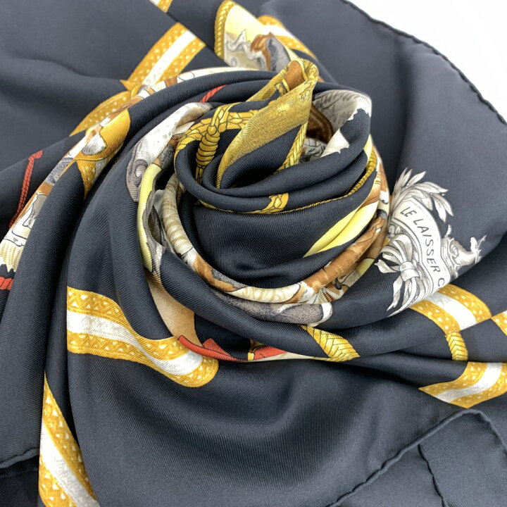 楽天市場】HERMES エルメス スカーフ ブラック シルク100％ LE LAISSER 