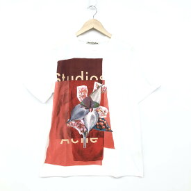 acne studios アクネストゥディオズ 半袖Tシャツ サイズS ホワイト メンズ トップス　プリント 【中古】