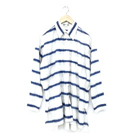 ISSEY MIYAKE MEN イッセイミヤケメン 七分袖シャツ サイズM ホワイト/ブルー メンズ トップス 皴加工 半端袖 【中古】