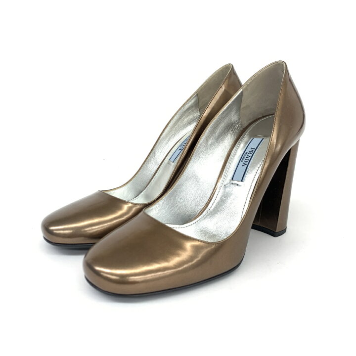 楽天市場】PRADA プラダ パンプス 新品同様 36 1/2 ブロンズカラー 