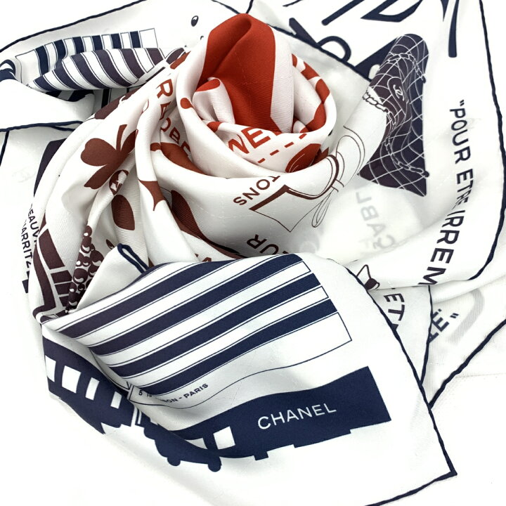 楽天市場】CHANEL シャネル スカーフ 美品 ホワイト シルク100％ 31 