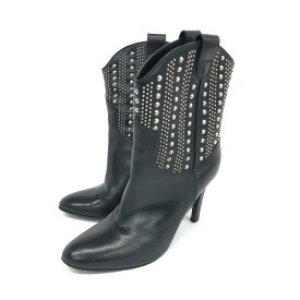 SAINT LAURENT PARIS サンローランパリ ウエスタンショートブーツ 36 358971 ブラック レザー スタッズ レディース 靴 シューズ boots 【中古】