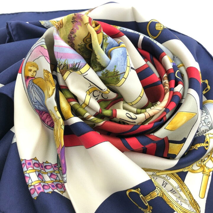 楽天市場】HERMES エルメス スカーフ ネイビー シルク100％ 花の中で  