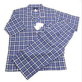 DAKS LONDON ダックスロンドン 半袖前開きパジャマ 未使用品 Lサイズ ブルー コットン チェック メンズ 【中古】