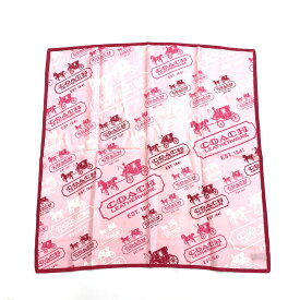COACH コーチ ホースアンドキャリッジ スカーフ ピンク シルク100% ロゴ レディース カレ 絹 服飾小物 【中古】