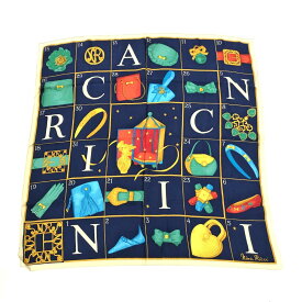 NINA RICCI ニナリッチ スカーフ 良好 ネイビー シルク100％ レディース カレ 絹 服飾小物 装飾品 ロゴ 【中古】