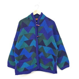 MISSONI ミッソーニ ニットジャケット 良好 マルチカラー/ブルー ウール100％ レディース アウター　総柄 ドロップショルダー 【中古】