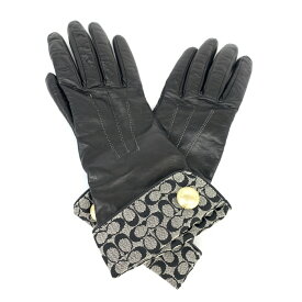 COACH コーチ 手袋 L ブラック レザー×カシミア シグネチャー レディース glove グローブ 服飾小物 【中古】