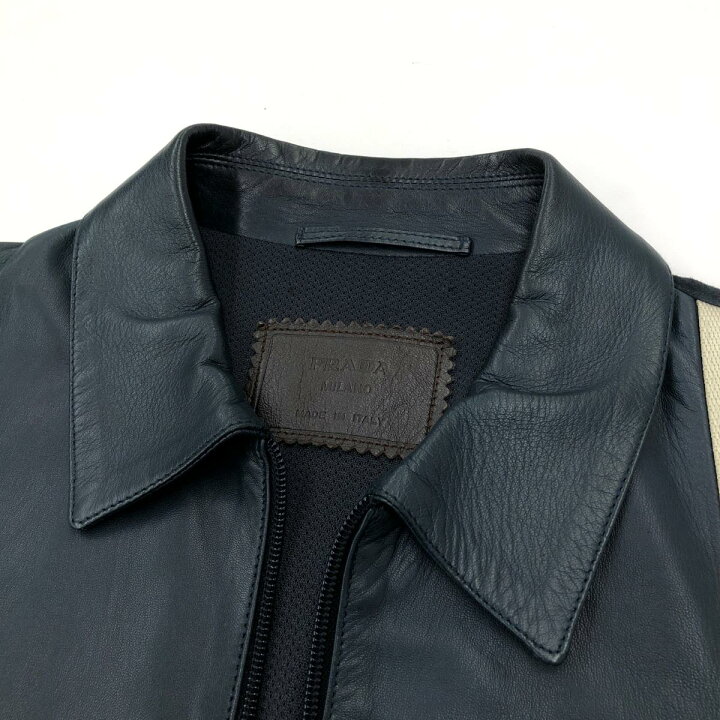 楽天市場】PRADA プラダ レザージャケット サイズ48 ネイビー 本革 