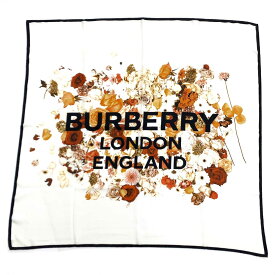 BURBERRY LONDON バーバリーロンドン Floral Print スカーフ 良好 ホワイト シルク100％ ロゴ 花柄 レディース 服飾小物 【中古】