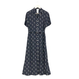 LAURA ASHLEY ローラアシュレイ 半袖ワンピース 良好 サイズUK12 ネイビー シルク レディース 総柄 ロング 花柄 【中古】