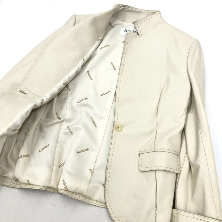 BALMAIN PARIS バルマン レザーコート 11 グレー 羊革 レッキスファー 