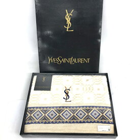 YvesSaintLaurent(YSL) イヴサンローラン バスタオル 美品 ベージュ コットン YSLロゴ刺繍 ユニセックス 内野製/ヴィンテージ/レトロ 【中古】