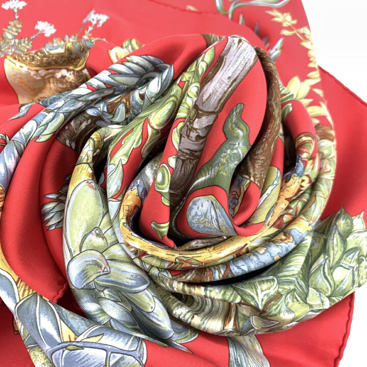 楽天市場】HERMES エルメス カレ90 スカーフ 美品 レッド シルク100  