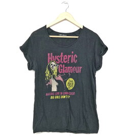 HYSTERIC GLAMOUR ヒステリックグラマー 半袖Tシャツ サイズフリー ブラック リネンコットン レディース トップス ヒスガール 【中古】