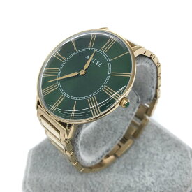 ADEXE アデクス 腕時計 クォーツ 美品 2578A-03 ゴールドカラー/グリーン SS メンズ ウォッチ watch 【中古】