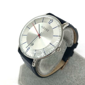 ADEXE アデクス 腕時計 クォーツ 新品同様 2046B-05 シルバーカラー/ネイビー SS×レザー メンズ ウォッチ watch 【中古】