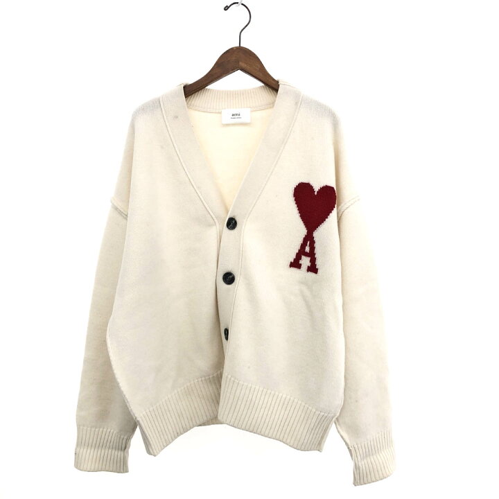 楽天市場】AMI PARIS アミパリス Vネックカーディガン ホワイト ウール  