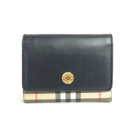 BURBERRY LONDON バーバリーロンドン 三つ折り財布 良好 8057976 A1189 ブラック レザー×PVC ランカスター ノバチェック レディース 【中古】