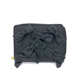 Maison de FLEUR メゾンドフルール 二つ折り財布 美品 ブラック PVC リボン レディース ウォレット 服飾小物 【中古】