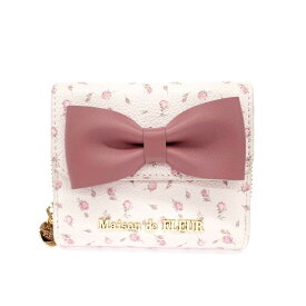 Maison de FLEUR メゾンドフルール 二つ折り財布 美品 ピンク PVC 花柄 リボン コンパクト レディース ウォレット 服飾小物 【中古】