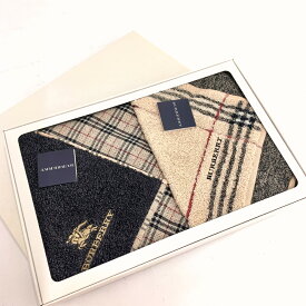 BURBERRY LONDON バーバリーロンドン タオルハンカチ 2枚セット 未使用品 ベージュ ノバチェック ロゴ刺繍 贈答品 引き出物 ギフト 【中古】