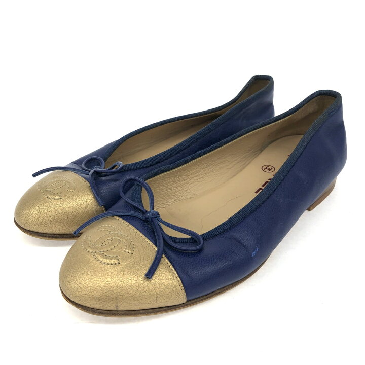 楽天市場】CHANEL シャネル バレエシューズ 35 1/2C G02819 ゴールド  