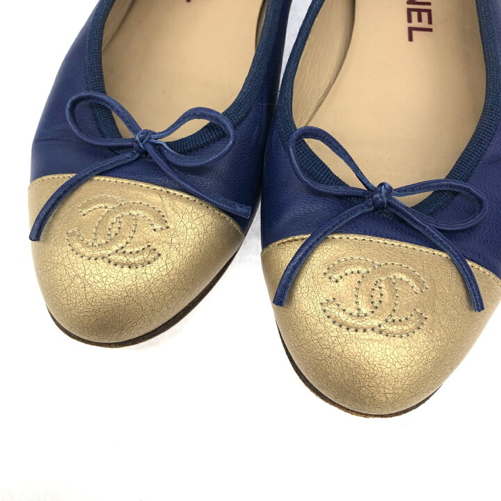楽天市場】CHANEL シャネル バレエシューズ 35 1/2C G02819 ゴールド 